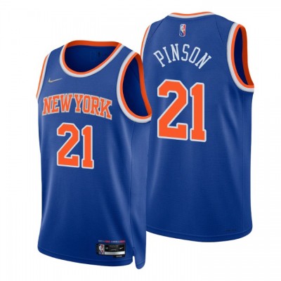 Nike New York Knicks #21 Theo Pinson Blue Men's 2021-22 NBA 75th Anniversary Diamond Swingman Jersey - Icon Edition Men's